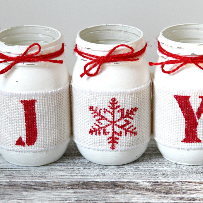 Rustic Christmas Table Centerpiece JOY - White and Red JOY Table Decor-gallery-23219344583