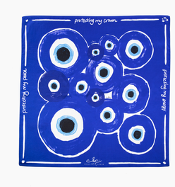 Evil Eye Scarf 100% Mulberry Silk (Lapis Luxe)