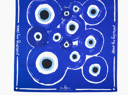 Evil Eye Scarf 100% Mulberry Silk (Lapis Luxe)