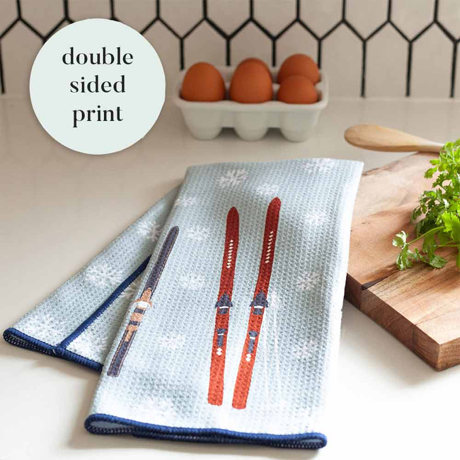 Nordic Ski  blu Kitchen Tea Towel- Double-Sided Print-gallery-31682131230807