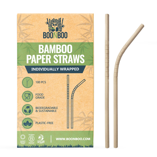 BOONBOO Bamboo Drinking Straws | Individually Wrapped | Bendable Head | Biodegradable & Compostable -gallery-29021725032557