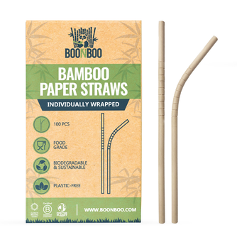 BOONBOO Bamboo Drinking Straws | Individually Wrapped | Bendable Head | Biodegradable & Compostable