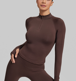 Ultrasculpt Longline Form-Fitting Seamless Thumb Hole Twill Knit Half-Zip Top