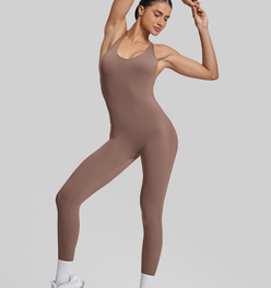 Form-Fitting Full Length Crossback Built-in Bra Sweat-Wicking Bodysuit