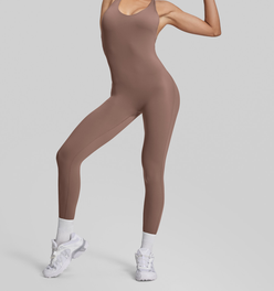 Form-Fitting Full Length Crossback Built-in Bra Sweat-Wicking Bodysuit