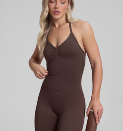 Ultrasculpt Longline Halterneck Form-Fitting Built-in Bra Twill Knit Tank Top