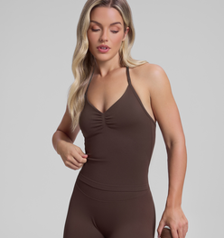 Ultrasculpt Longline Halterneck Form-Fitting Built-in Bra Twill Knit Tank Top