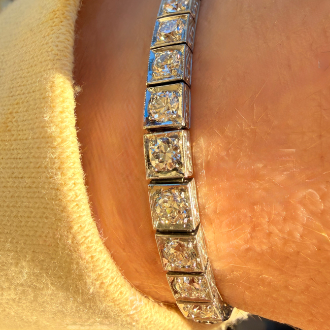 Antique Platinum approx 6ctw Old Mine Cut Diamond and European Cut Diamond Line bracelet, 6.5 inch-gallery-57097768010043