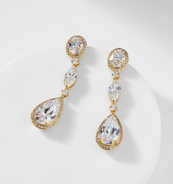 CZ PEAR AND OVAL DROP EARRINGS