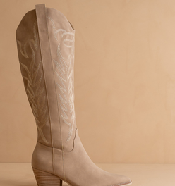 The Samara | Cedar Wood Tan Embroidered Tall Cowboy Boot