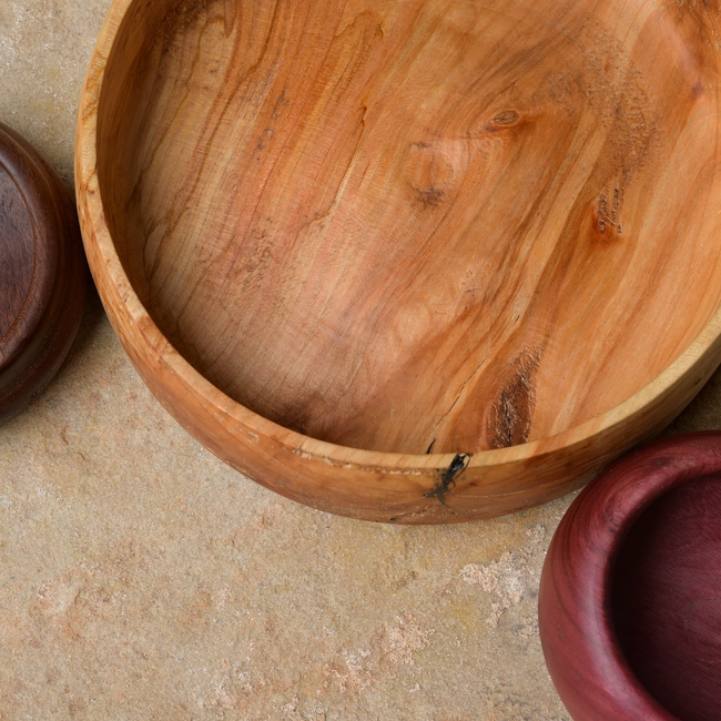 Spalted Maple Serving Bowl and Purpleheart and Walnut Bowls-gallery-38312639365298