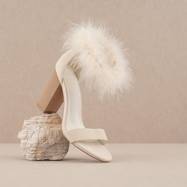 The Sasha | Beige Feathered ankle block heel-gallery-36971125964977