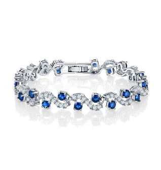 Tennis Bracelet with Round Cut Sapphire and White Diamond Cubic Zirconia