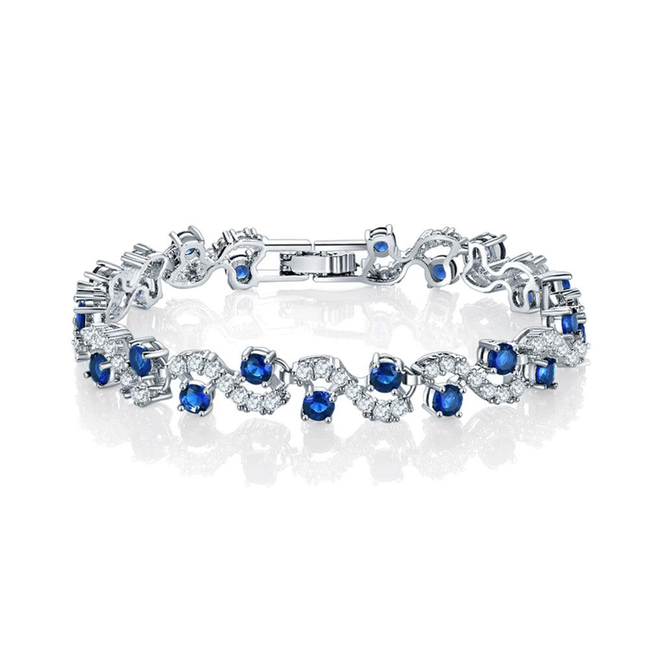 Tennis Bracelet with Round Cut Sapphire and White Diamond Cubic Zirconia-gallery-30351806300218
