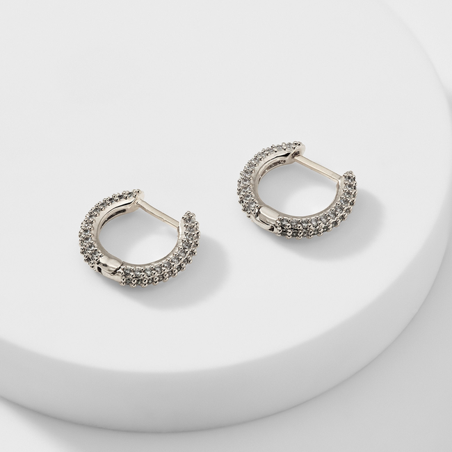 SMALL PAVE HUGGIE HOOP EARRINGS-gallery-32258097578153