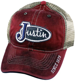 Justin "Men's Oil-Washed Logo" (Red) - Trucker Cap