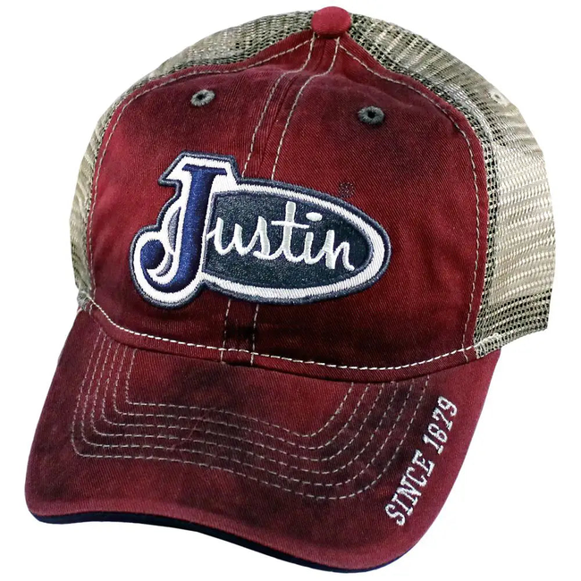 Justin "Men's Oil-Washed Logo" (Red) - Trucker Cap-gallery-47593100149042