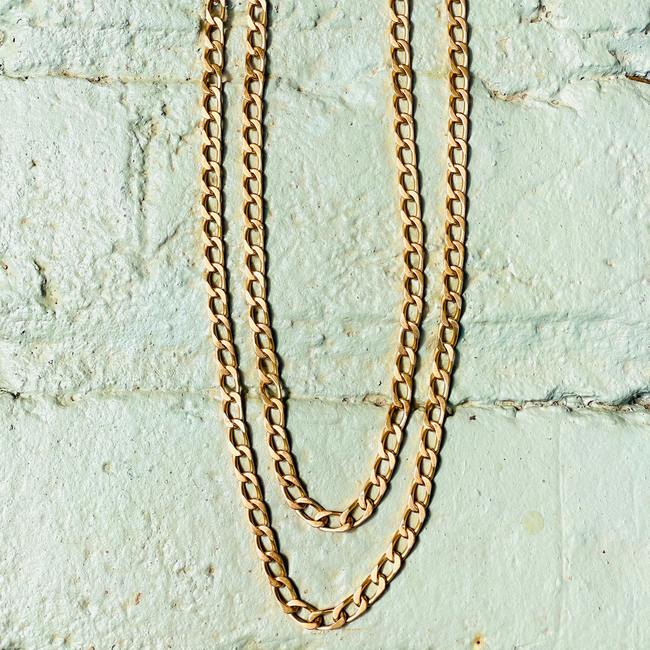 Vintage French yellow 18K gold oval link curb chain likely Rolling et Cie, 37 inch-gallery-53501324263739