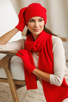 Women's 3pc 100% Cashmere Ribbed Beanie, Glove & Scarf Set with Gift Box