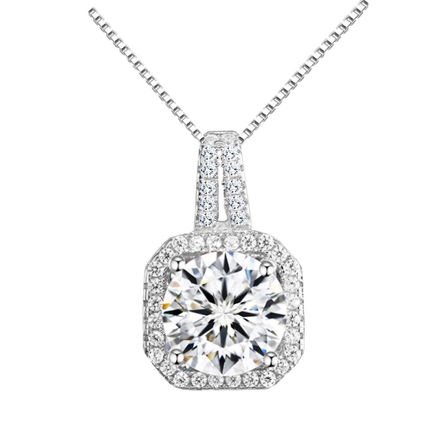 Two Carat Halo Cubic Zirconia Pendant Necklace-gallery-30352333602874