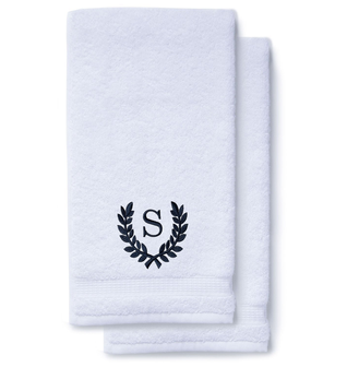 Navy Blue Initial Premium Hand Towel Roman 16 X 30 Inch, Set of 2