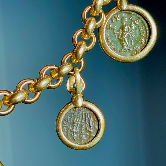 Vintage yellow 18K convertible gemstone and coin necklace, 16.25 inch-gallery-50018000142651