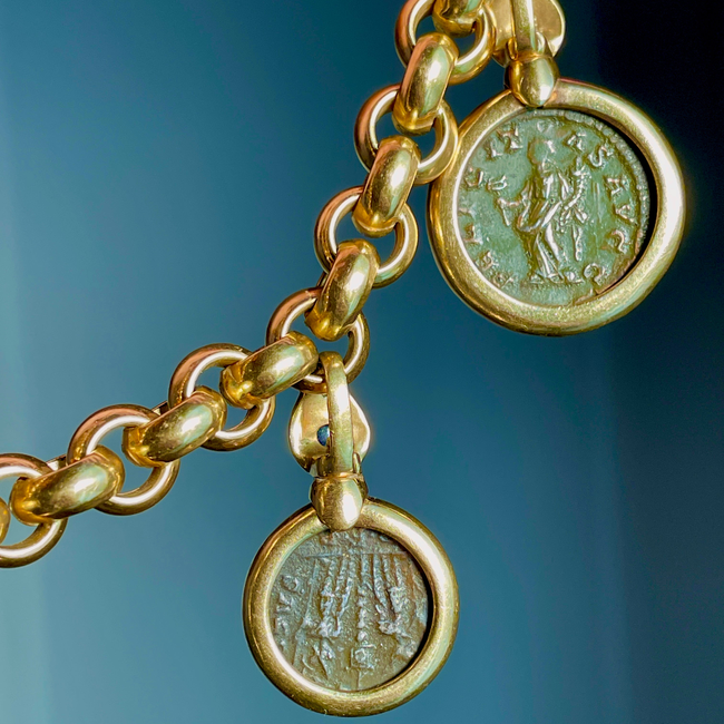 Vintage yellow 18K convertible gemstone and coin necklace, 16.25 inch-gallery-50018000142651