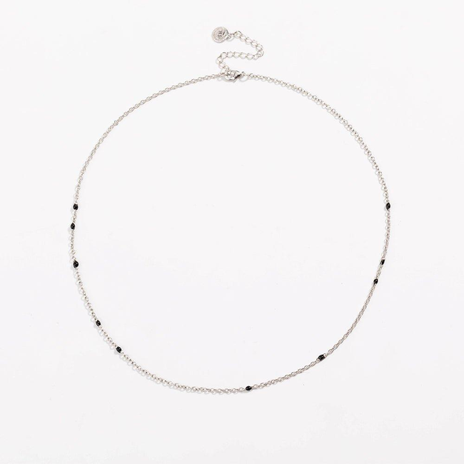 Dainty Black Onyx Beaded Link Necklace-gallery-30351487795258