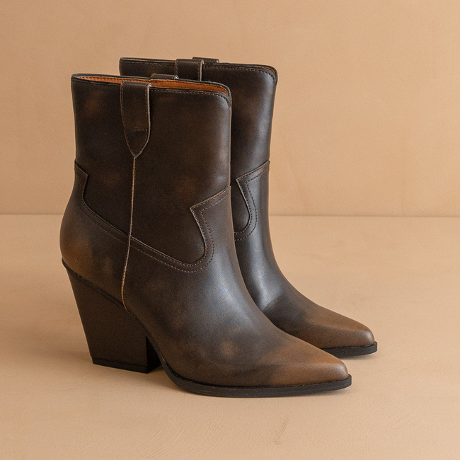 The Brooks | Coffee Two Toned Western Bootie-gallery-37488332865713