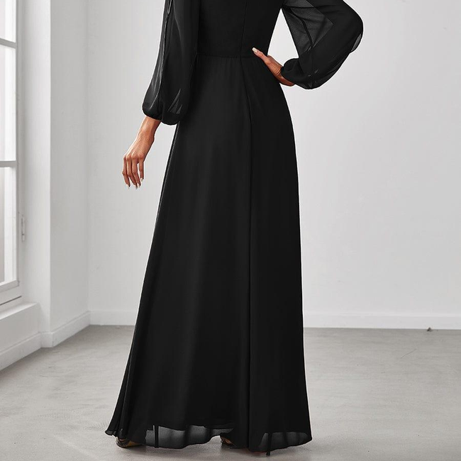 ever AMOUR|Elegant Chiffon V-Neckline Long Sleeve Formal Evening Dress-gallery-30199437361226