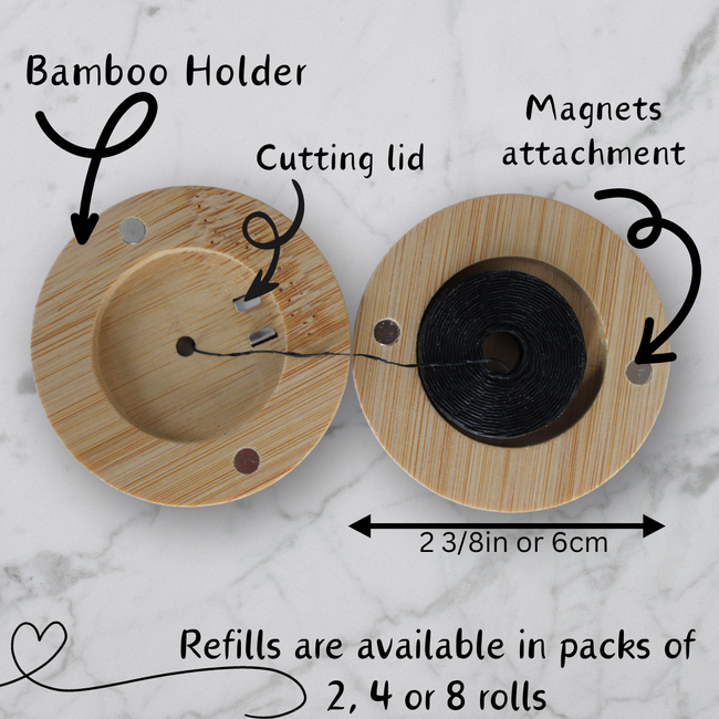 Dental Floss, Charcoal Woven Thread, Round Bamboo Holder, Mint Flavor-gallery-31410575704173