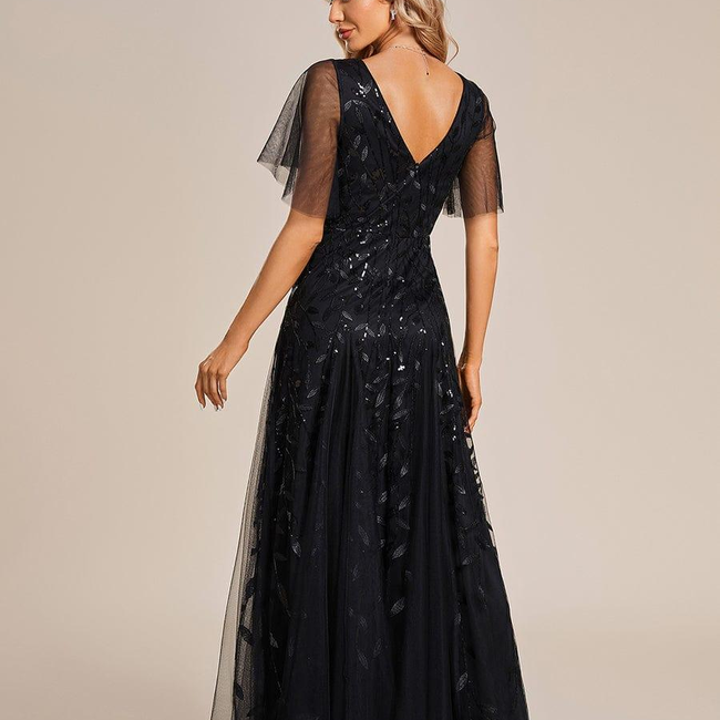ever ASTRAL|Shimmery Ruffle Sleeves Maxi Sequin Evening Dress-gallery-31468712984650