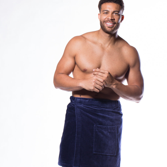 100% Cotton Men Navy Blue Terry Velour Cloth Body Wrap, Bath Towel Wrap-gallery-46194461049091