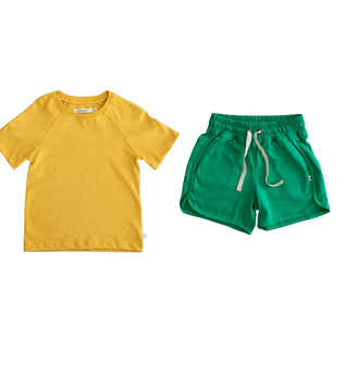 Frankie T-shirt & Ollie Short Set in Ochre & Parakeet