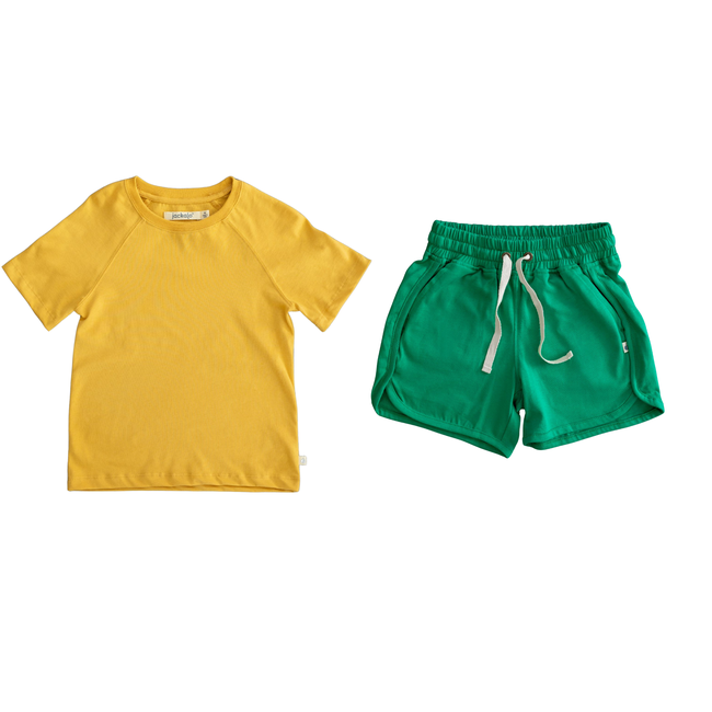 Frankie T-shirt & Ollie Short Set in Ochre & Parakeet-gallery-49262354366763