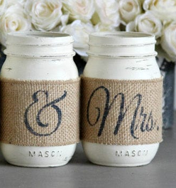 Wedding Table Decor Painted Mason Jars Mr and Mrs
