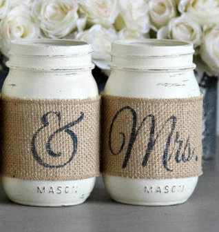 Wedding Table Decor Painted Mason Jars Mr and Mrs