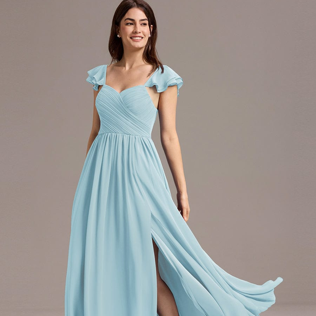 ever CLARKE|Chiffon A-Line Ruffles Cap Sleeve Bridesmaid Dress with Side Slit-gallery-33347801972810