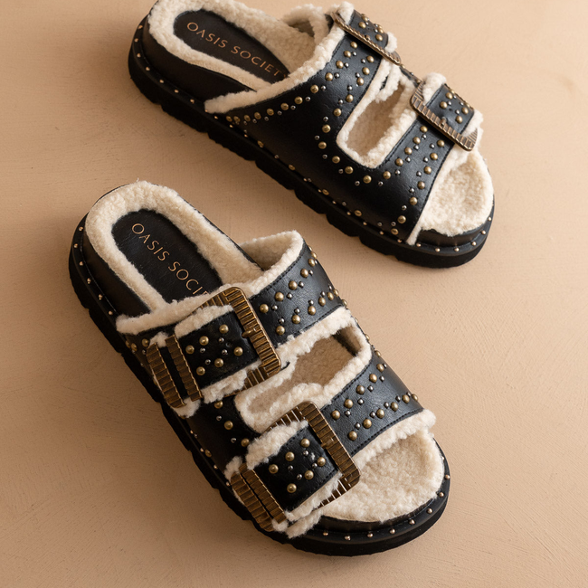 The Gaylen | Black Fleece Lined Slipper Slide-gallery-38968684642481