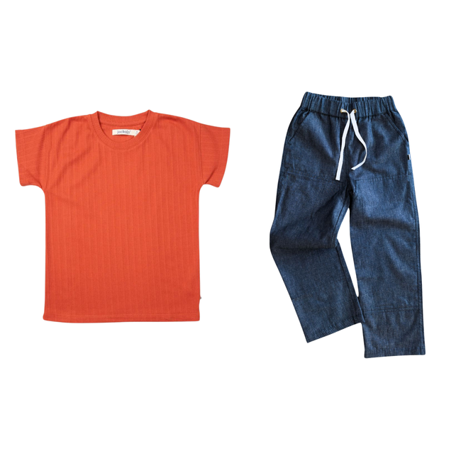 Brooklyn T-Shirt in Persimmon & Jules Light Denim Set-gallery-49262434812203