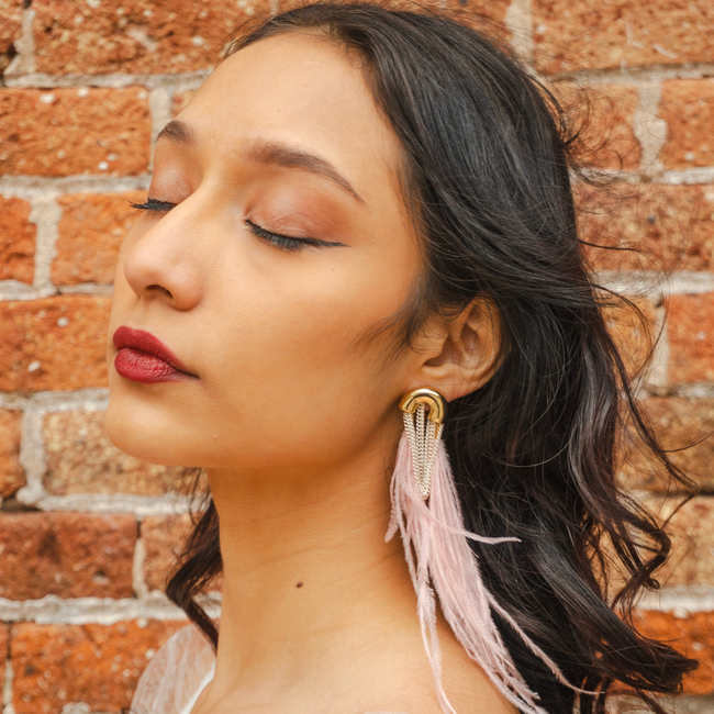 Feather Chain Mismatch Earrings-gallery-47065607798936