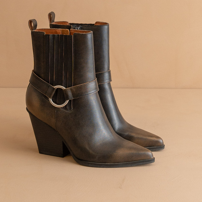 The Carson | Brown Distressed Leather Moto Bootie-gallery-37488375791793