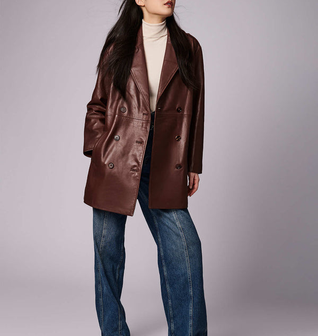 Retro Genuine Leather Double Breasted Jacket