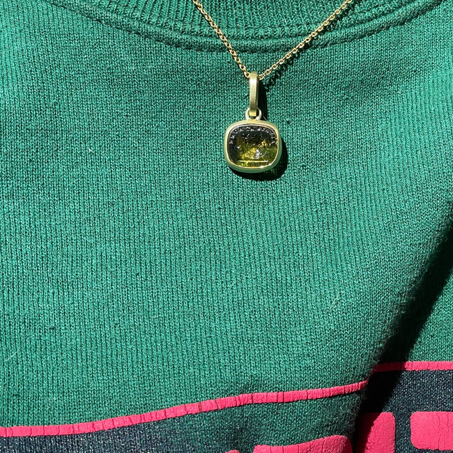 Yellow 14K gold brushed finish "Always at Home" snail glass seal pendant with removable clip bale-gallery-51481204457787