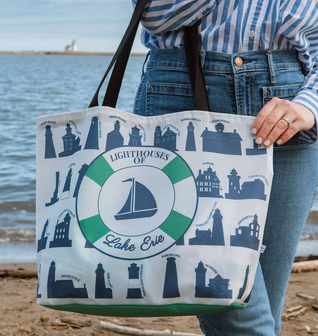Lighthouses of Lake Erie Sailcloth Beach Tote