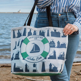 Lighthouses of Lake Erie Sailcloth Beach Tote