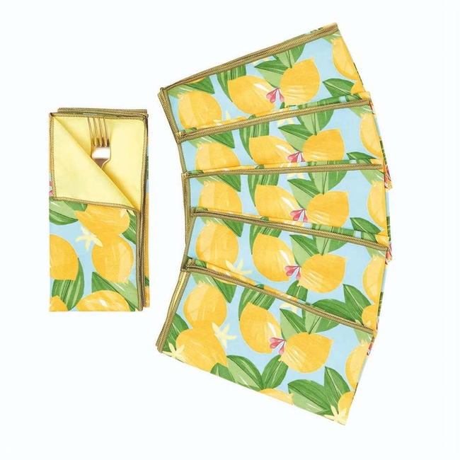 Lemon Blossoms blu Dinner Napkin Set of 6-gallery-32828978954327