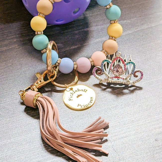 Pickleball Princess Beaded Keychain Bracelet-gallery-48115571097904