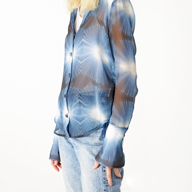 Babs Silk Blouse - Blue Burst - NYC Rain Print Design-gallery-40066132279592