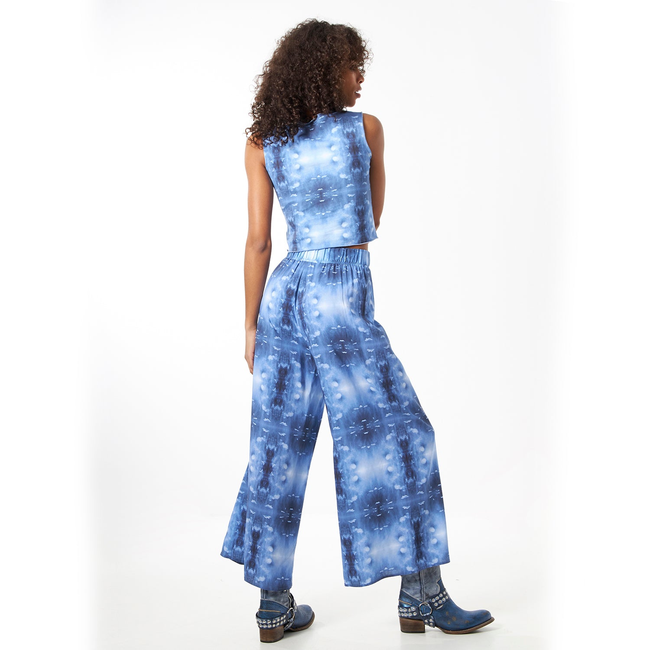 Babs Lightweight Wide Leg Pants - Blue Cloud Print-gallery-45252446257448